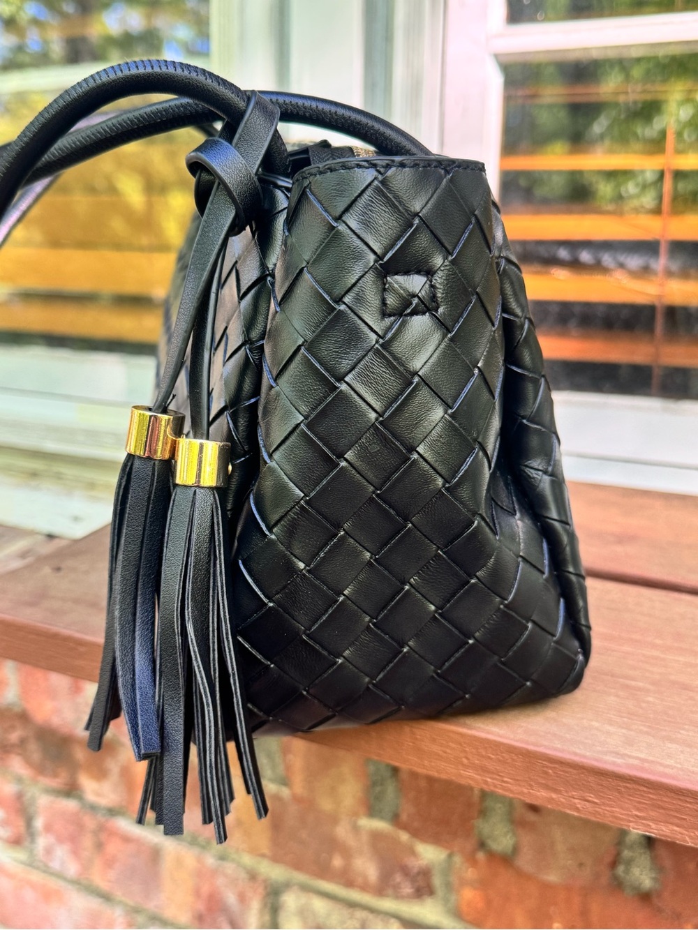 Ello Black Woven Tote w/ Tassel Charms & Crossbody Strap — EUC - Picture 5 of 15